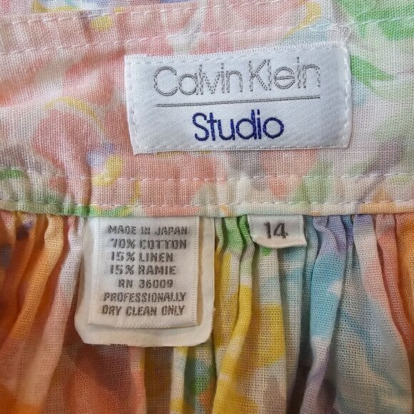 Vintage Calvin Klein Studio Floral Pastel Skirt, Cotton/Linen/Ramie, Size S/M - Picture 7 of 12
